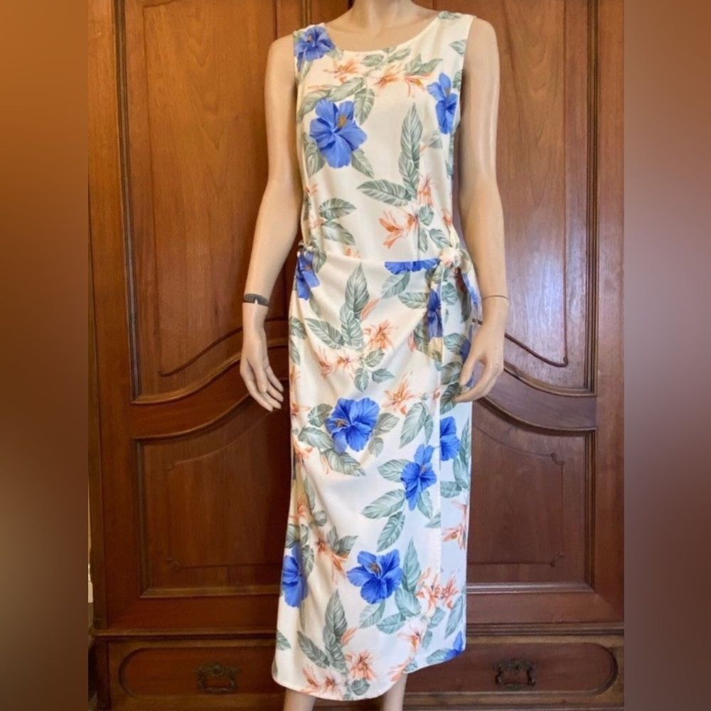 Vintage Dress Tropical Front Tie Hawaiian Print Aloha Floral Size M